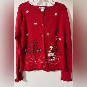 Hartstrings Girls Red Embroidered Cardigan